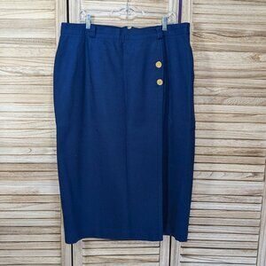 VINTAGE Maggie McNaughton Navy Blue Pencil Skirt with Gold Buttons Size 20W